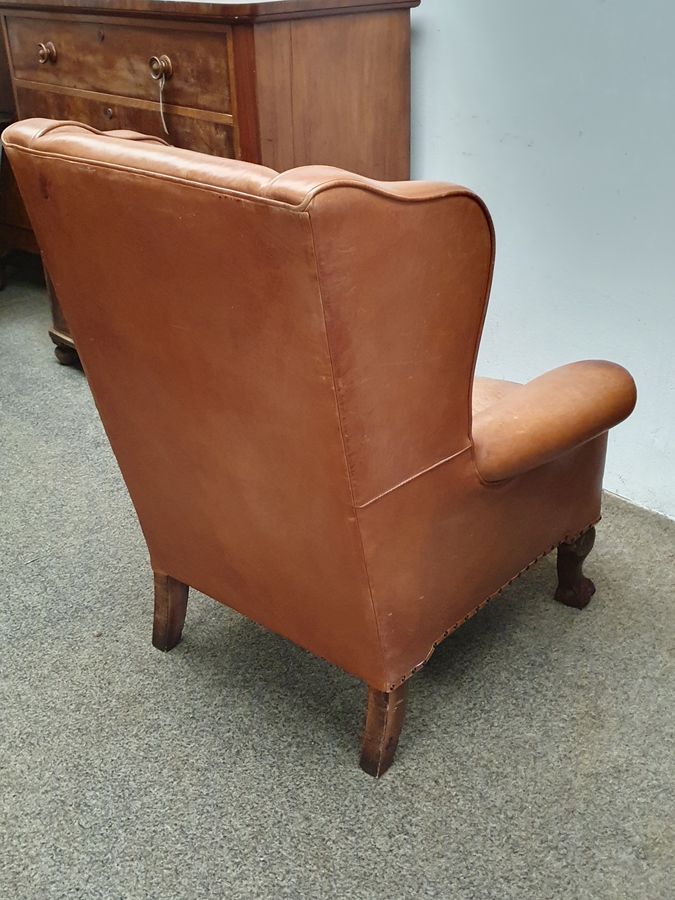 Antique Good Antique Leather Wing Armchair Chair 