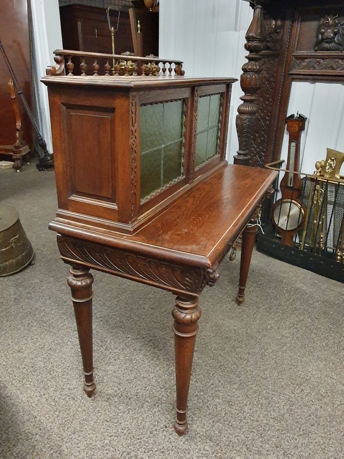 Antique Antique Lion Mask Face Oak Side Table 