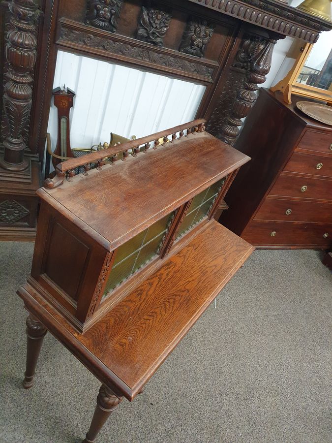 Antique Antique Lion Mask Face Oak Side Table 