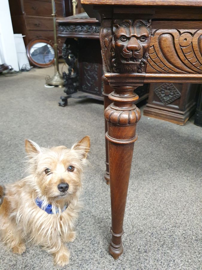 Antique Antique Lion Mask Face Oak Side Table 