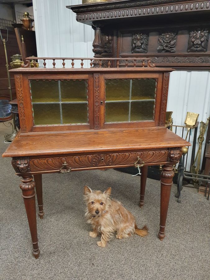 Antique Antique Lion Mask Face Oak Side Table 