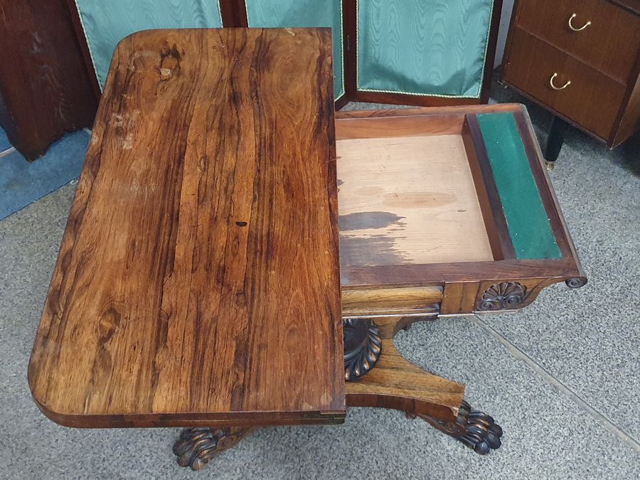 Antique Antique Rosewood Card Games Side Table 