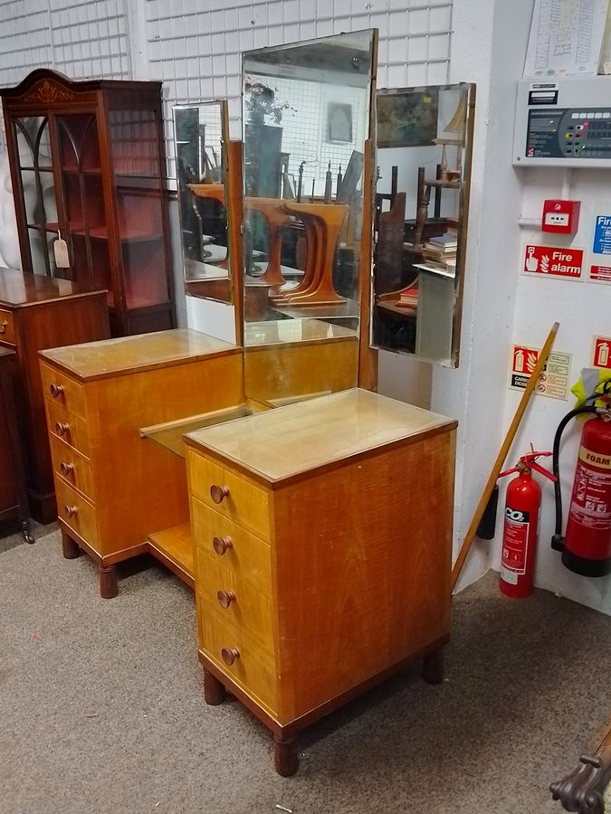 Antique Large Triple Mirror Retro 1960's Gordon Russell Style Dressing Table