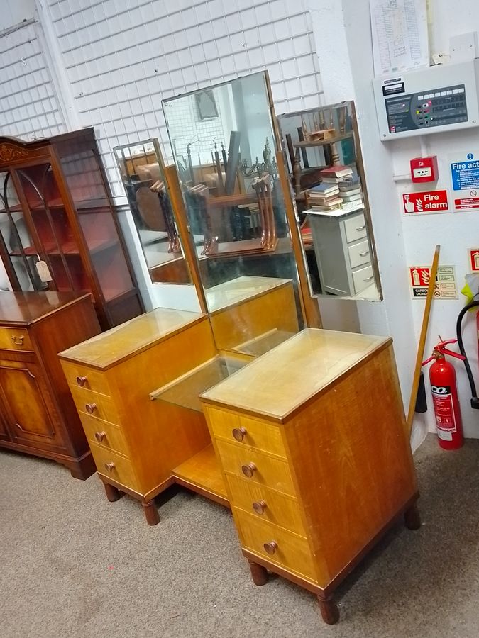 Antique Large Triple Mirror Retro 1960's Gordon Russell Style Dressing Table