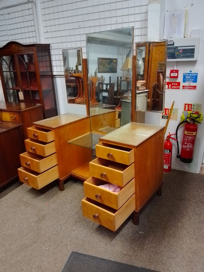 Antique Large Triple Mirror Retro 1960's Gordon Russell Style Dressing Table