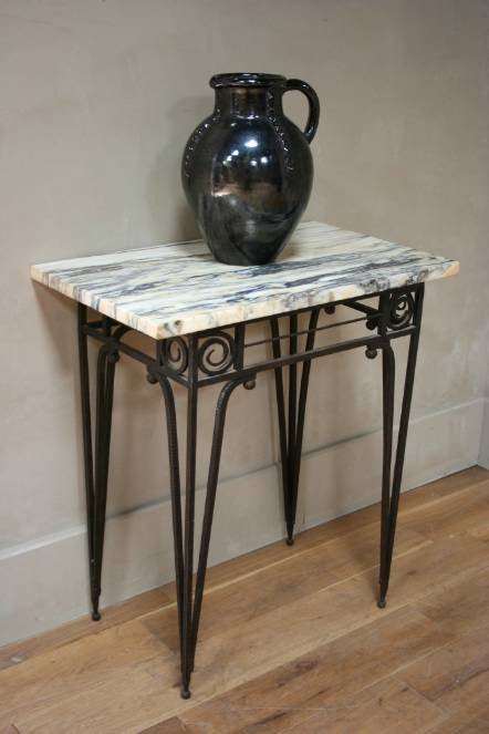 Antique A 1930s iron console table with marble top