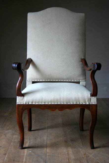 Antique An C18th French walnut fauteuil