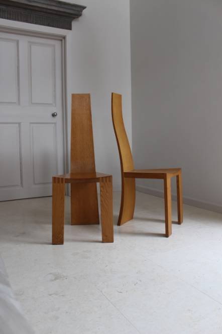 Antique A beautiful pair of modernist chairs with matching stool