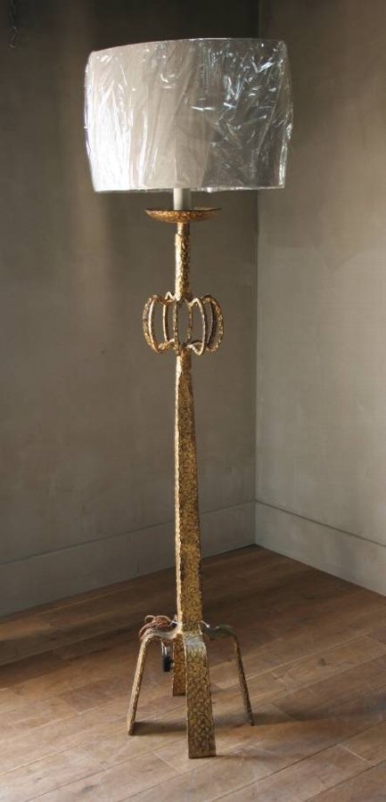 Antique A quirky 1950s French gilt metal lamp stand
