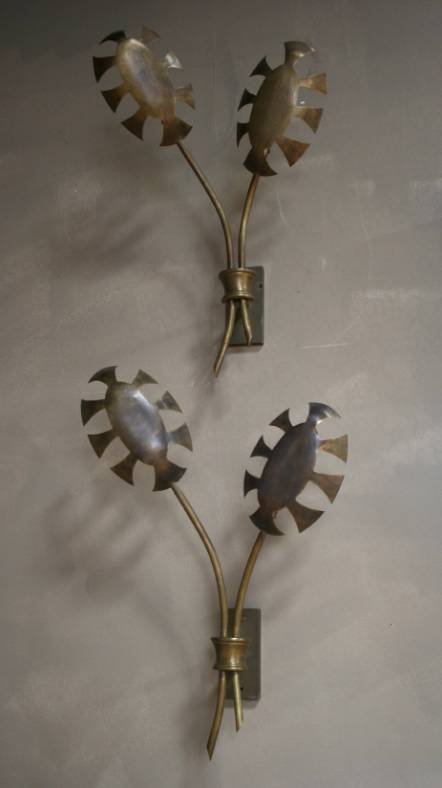 Antique A set of 4 1960s French brass wall lights