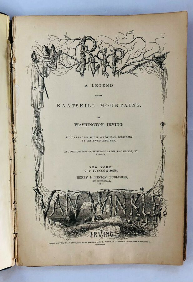 Antique Photographic Album of Rip Van Winkle Jefferson Edn. (1871),Original Designs...