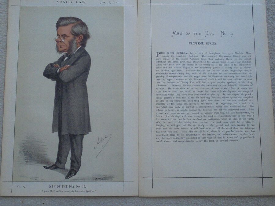 Antique Vanity Fair Prints, Men of The Day No 19 - Professor Huxley