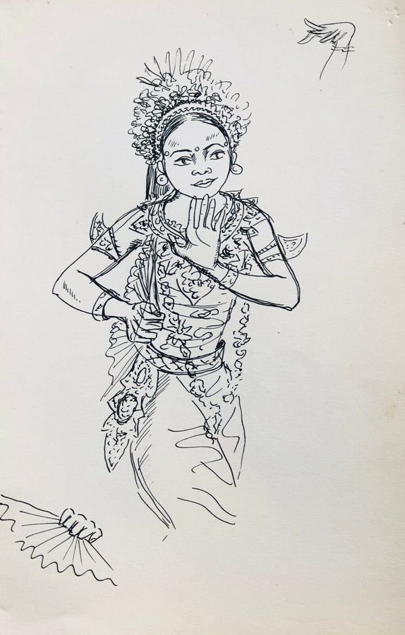 Thai Dancers, Ca.1940, Pen & Ink, Verso & Recto