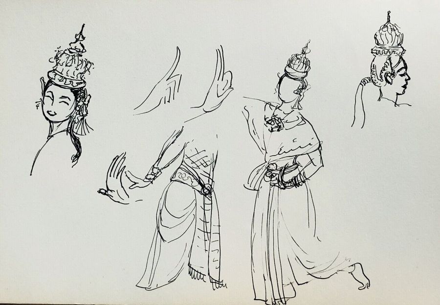 Thai Dancers, Ca.1940, Pen & Ink, Verso & Recto