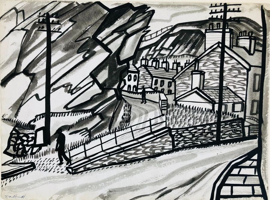 Study of a Welsh Village by David Smith. W/col., pen & ink dated 1955