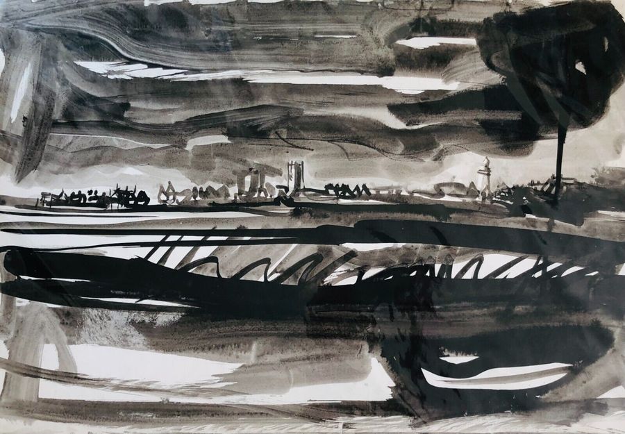 Study of an Extensive Landscape by David Smith. Ink / W/col. ca. 1956