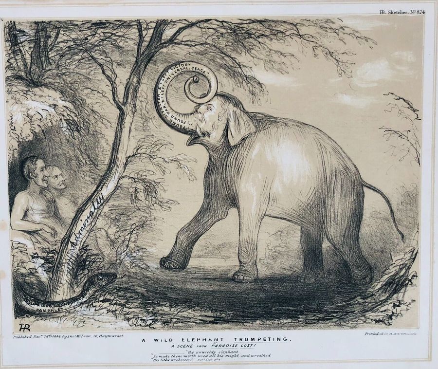 Caricature. HB. A Wild Elephant Trumpeting. Aquatint 1844