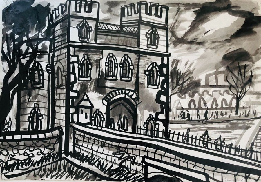 View of a Castle by David Smith. Ink / W/col. ca. 1955