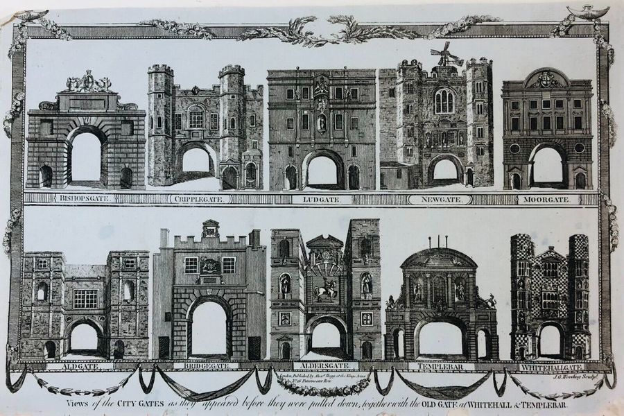 View of City Gates, J. G. Wooding pub. Hogg ca. 1800. Engraving.