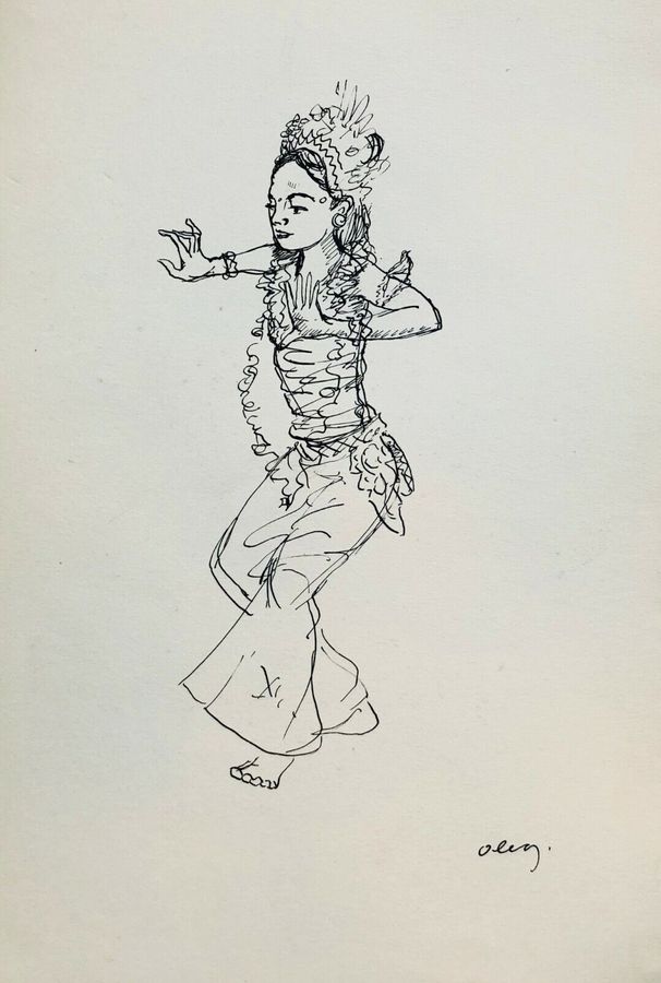 Antique Thai Dancers, Ca.1940, Pen & Ink, Verso & Recto