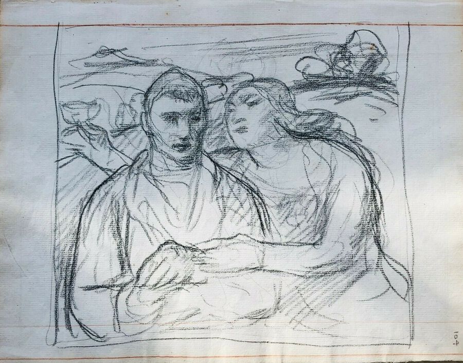 Antique William Strang (1859 - 1921) Pencil Drawing, Lover