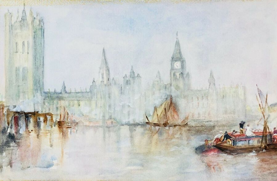 Antique Constant Lt Fo..? Watercolour, The Thames by Parliament, Signed