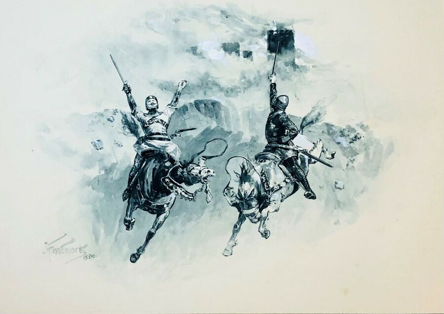 Antique T. Finncmore 1890, 'To Battle', Pastel