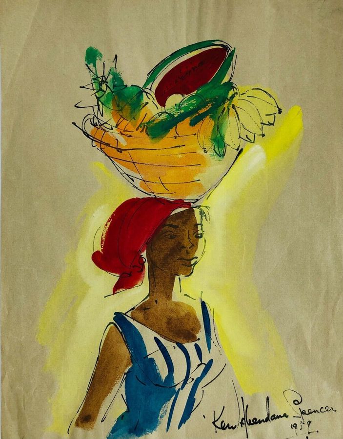 Antique Kenneth Abedana Spencer (1929-2005). Jamaican artist.